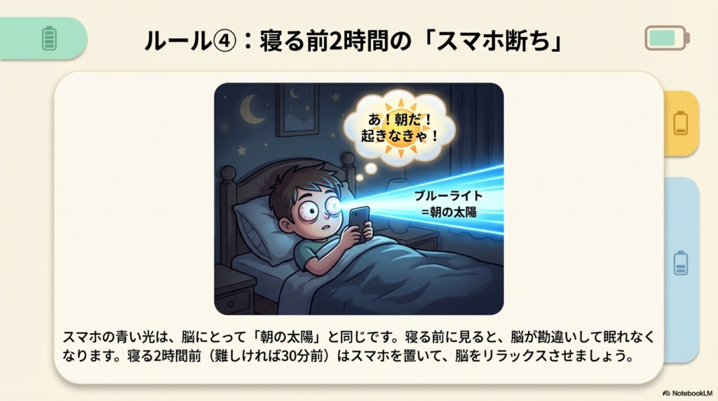 就寝時にスマホを見ている人の図