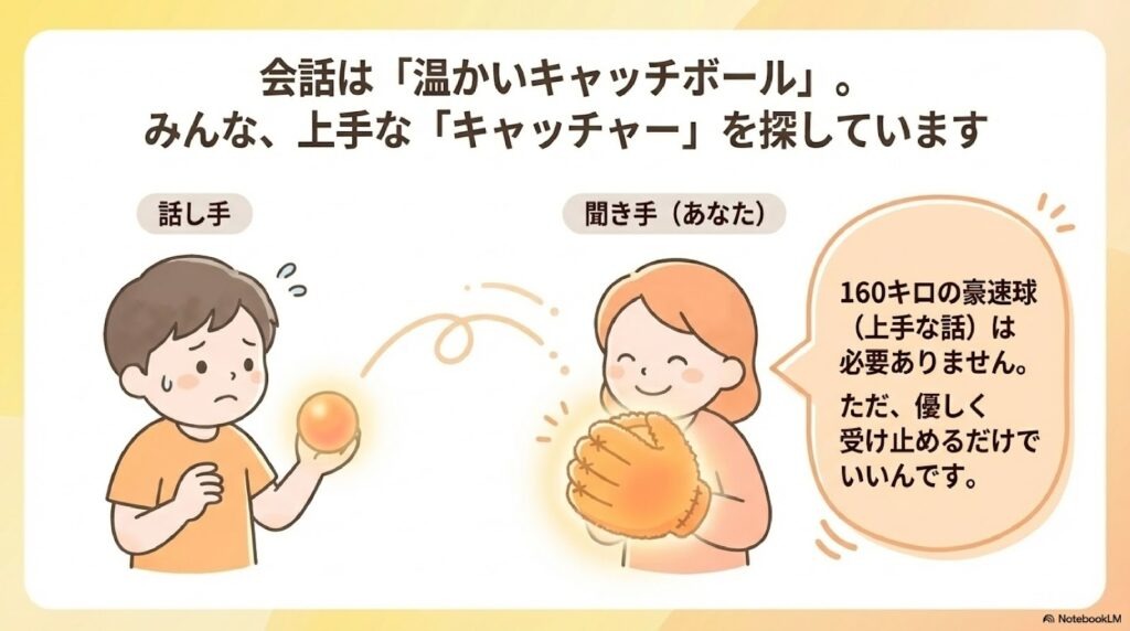 会話は「温かいキャッチボール」。みんな、上手な「キャッチャー」を探しています