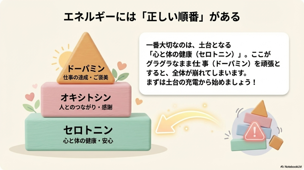 エネルギー(幸福物質)のピラミット構造の図解