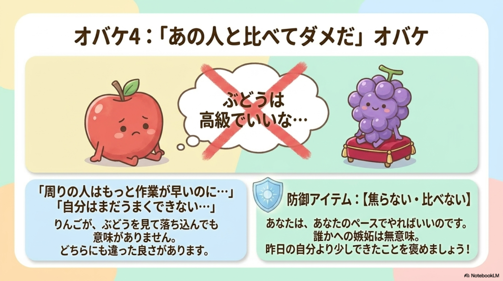 オバケ4:「あの人と比べてダメだ」オバケのイラスト
